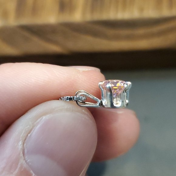 18 Inch 925 Sterling Silver Small Round Pink Cubic Zirconia Necklace - Picture 4 of 7